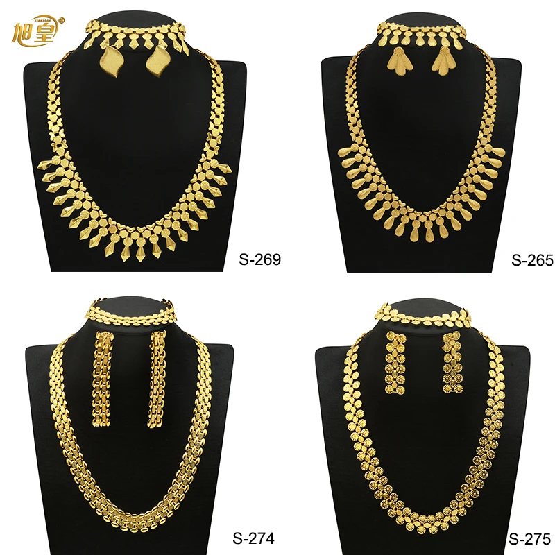 

XUHUANG Dubai Exquisite Gold Plated Necklace Bracelet Earring Jewelry Set African Wedding Banquet Party Jewellery Gift Wholesale