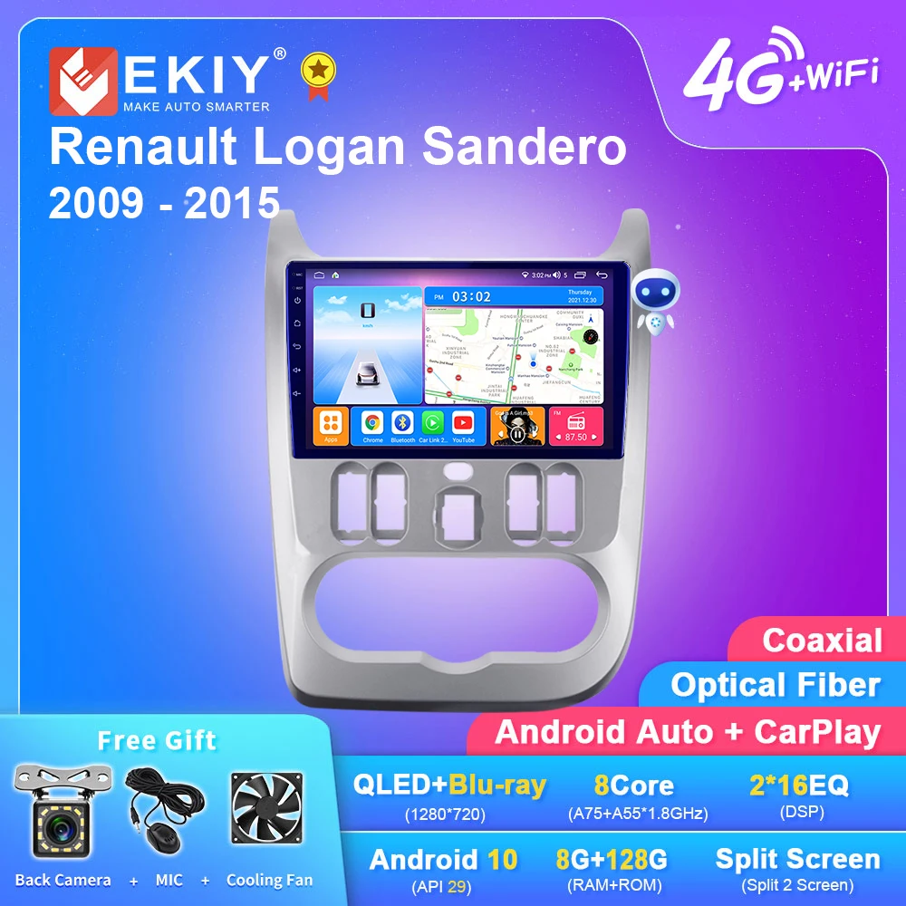 

EKIY T7 8G 128G Android авто радио для Renault Logan Sandero 2009 - 2015 стерео Мультимедийный Плеер Navi GPS WiFi Carplay 2din DVD