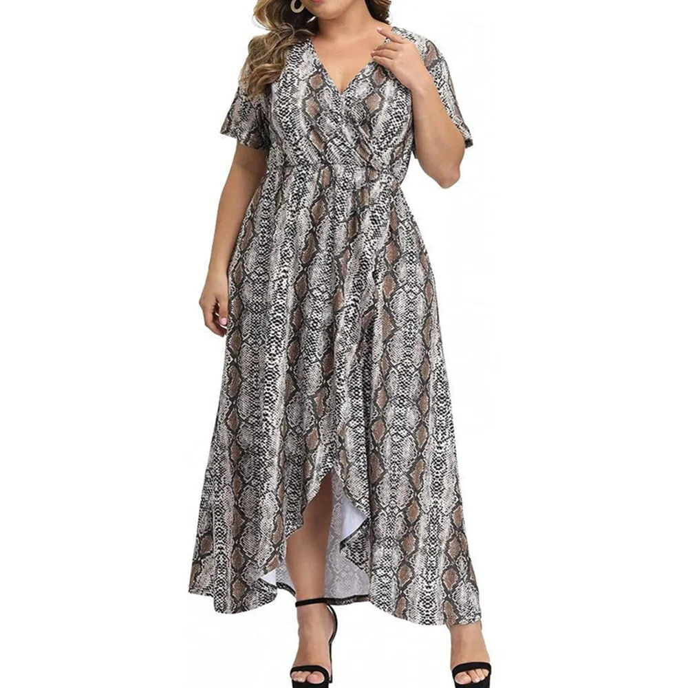 

Plus Size Fashion Dress Summer Maxi Dresses Women's Floral Print V-neck Evening Dress Short Sleeve Casual Dress Short Sleeve