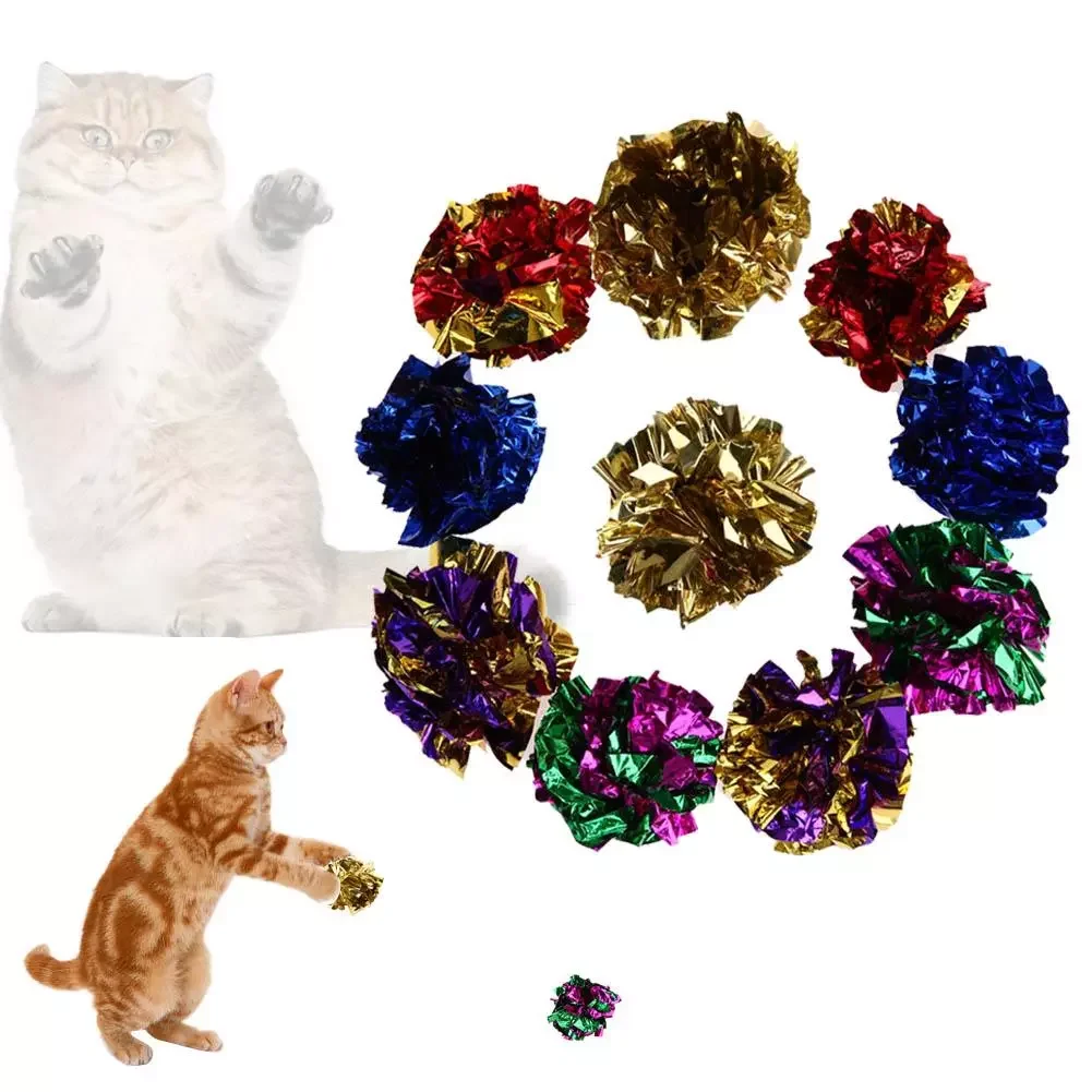 

2023NEW Cat Toy Mylar Balls Colorful Ring Paper Shiny Interactive Sound Ball Crinkly Balls for Cats Sound Toys Pet Play Balls