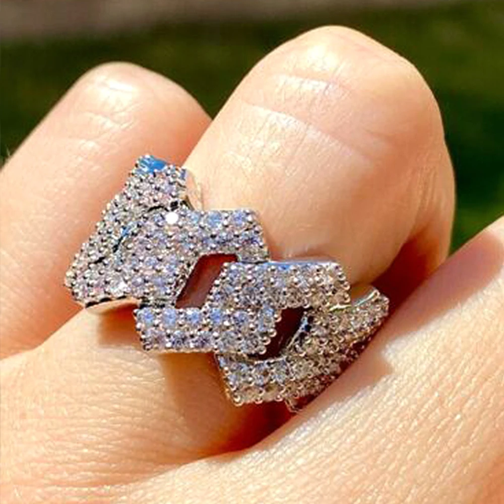

Huitan Fashion Linked Design Female Rings Micro Paved CZ Stone Hip Hop Style Cool Girls Finger Accessories High Quality Jewelry