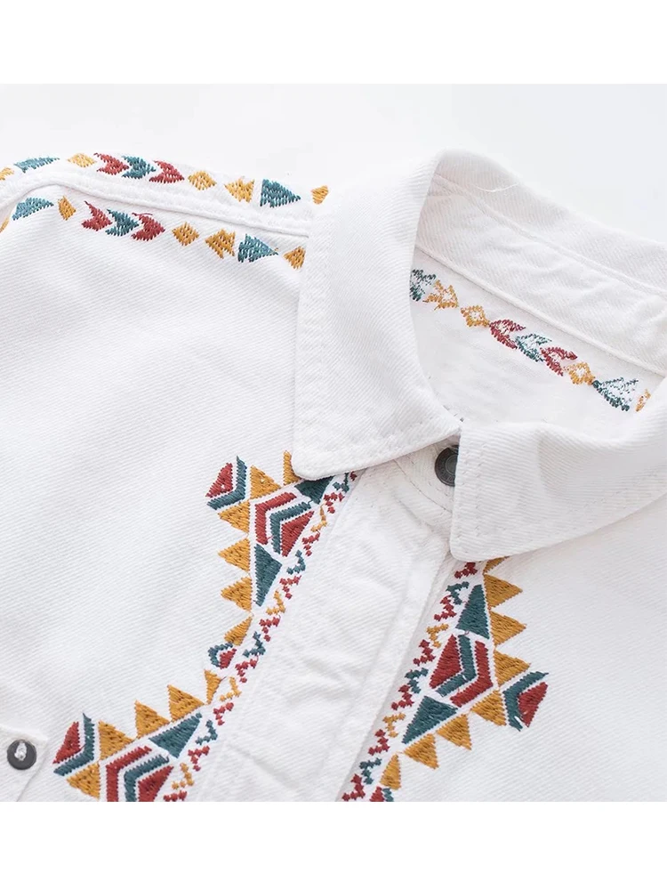 Женская джинсовая рубашка с вышивкой элегантная Свободная блузка в винтажном