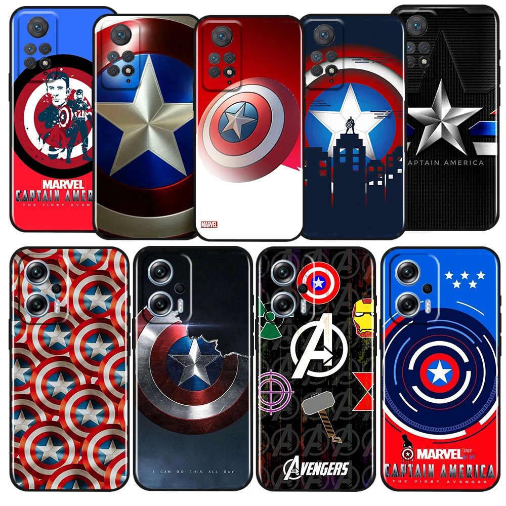 

Heroes Marvel Cool Shield For Xiaomi Redmi Note 12 11 11T 11S 10 10T 9 8 7 6 5 Pro Plus 5G 4G Silicone Black Phone Case