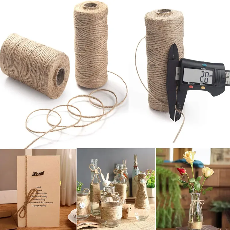 

100M Natural Jute Rope 2mm Vintage Twine Burlap String Hemp Cords Braided For DIY Crafts Gift Wrapping Wedding Party Home Decor