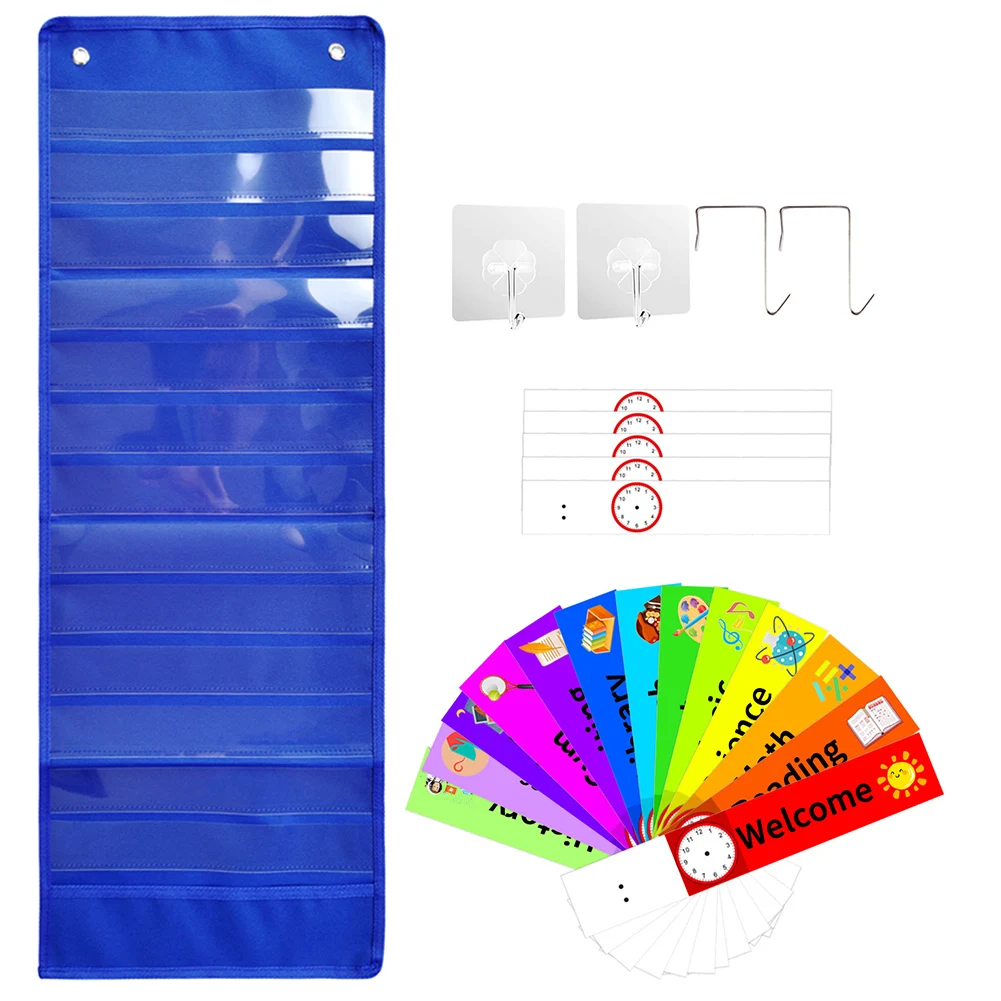

With Cards Metal Hook Stationery Double-sided Oxford Cloth School Home Daily Schedule Pocket Chart Door Mount For Classroom