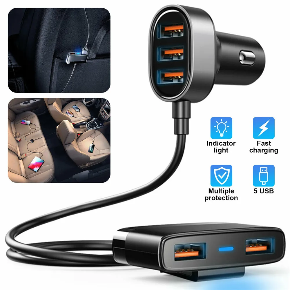 

Quick 6.2A 5 Ports USB Car Charge Fast Charging For iPhone 12 Xiaomi Mobile Phone Charger Adapter in Car