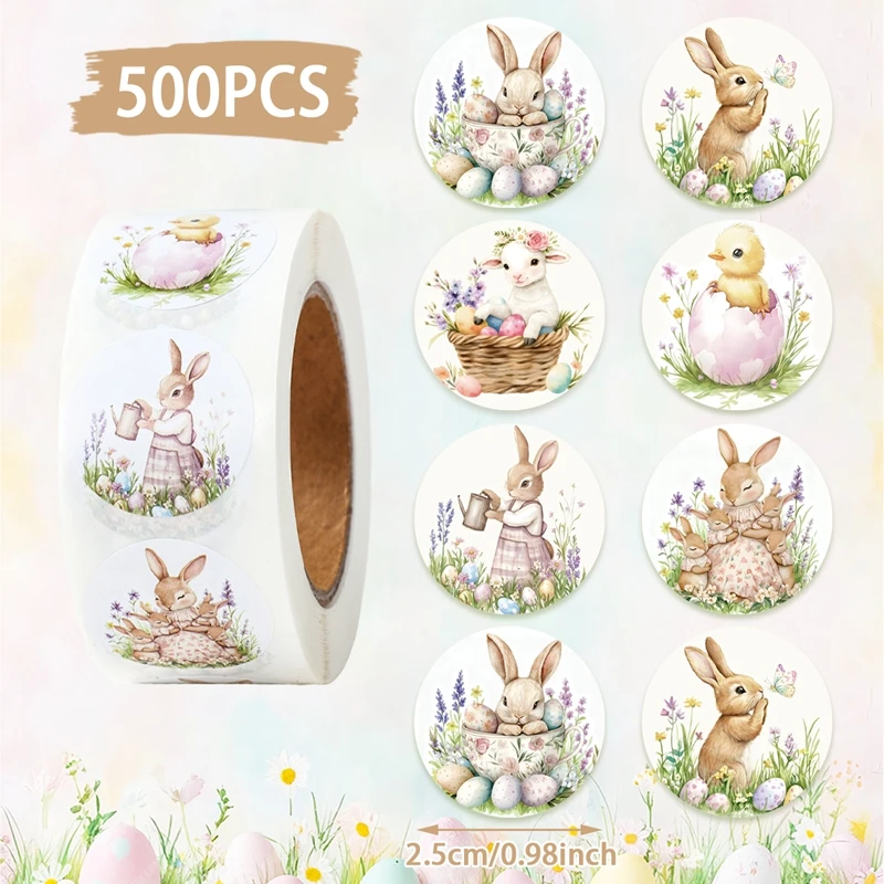 

500 шт./рулон, круглые пасхальные наклейки, милые наклейки с кроликом, подарочные уплотнительные этикетки, упаковка для выпечки, сделай сам, упаковочная коробка, детский подарочный пакет, декор