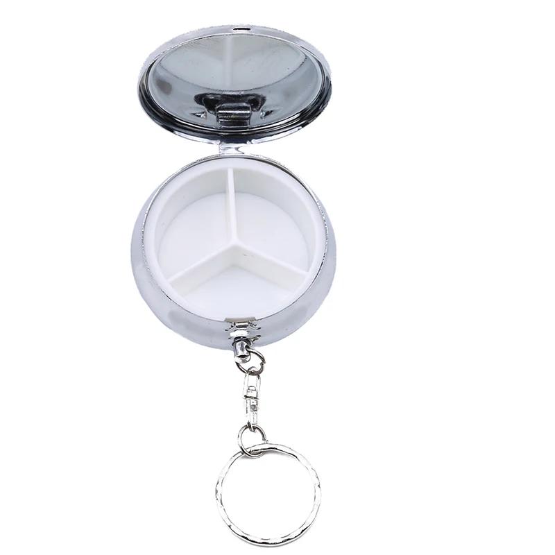 

Серебристый компактный круглый металлический держатель для таблеток, органайзер с 3 отделениями, портативный органайзер для таблеток, конт...