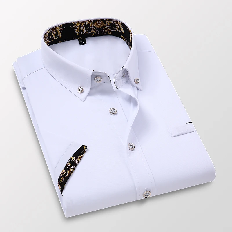 ملابس للرجال وصول الرجال قميص الموضة السببية قصيرة الأكمام الذكور فستان ماركة الأعمال الاجتماعية قميص لينة الأعشاب الضارة قمصان بيضاء