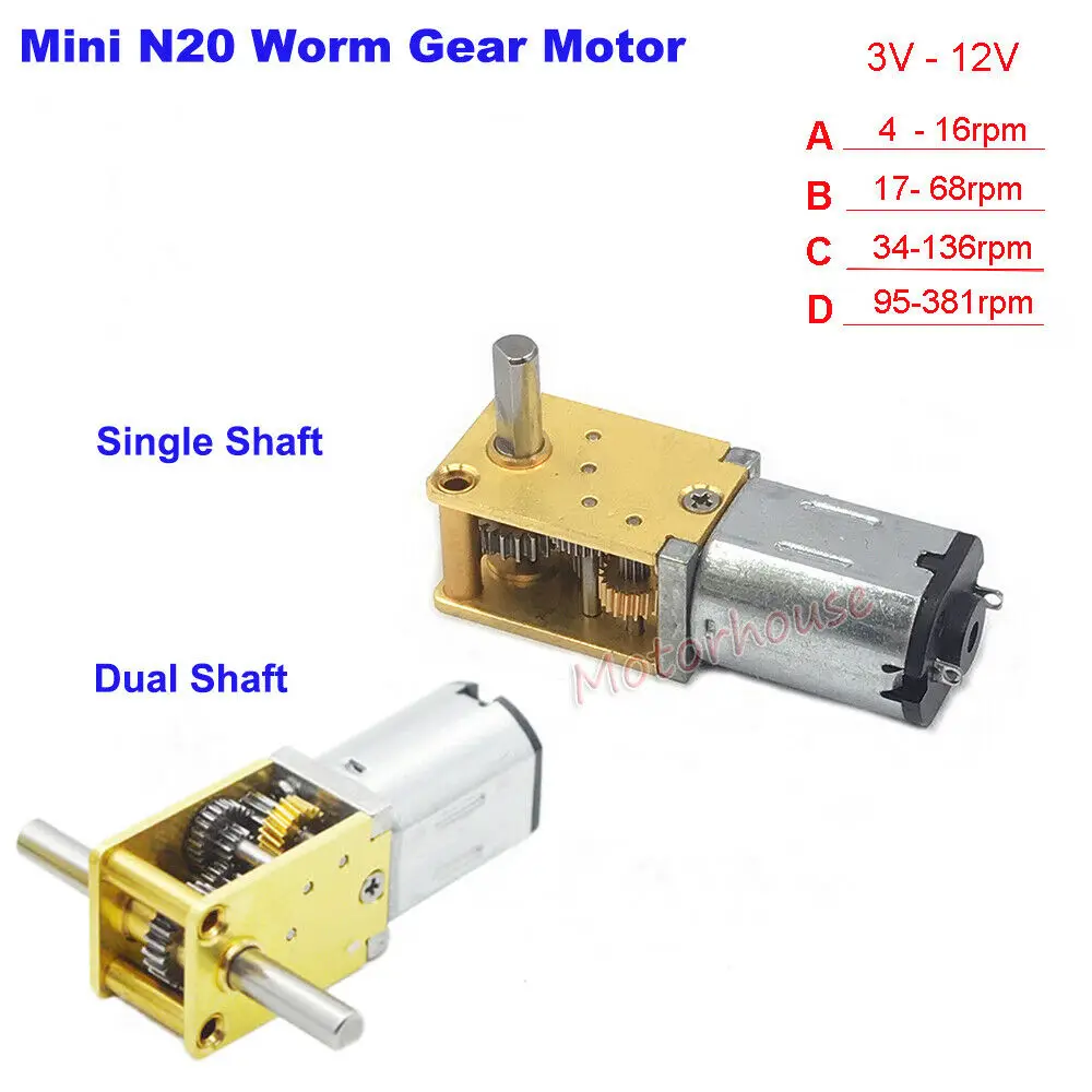 1PC N20 Full Metal Gearbox Motor DC3V-12V 4RPM-380RPM Slow Speed Large Torque Turbine Worm Gear Motor for Electronic Lock/ Robot