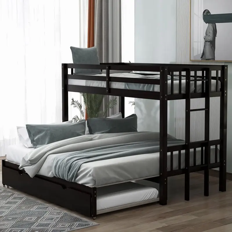 

Twin Over Twin Bunk Bed with Trundle for Kids Room, Espresso