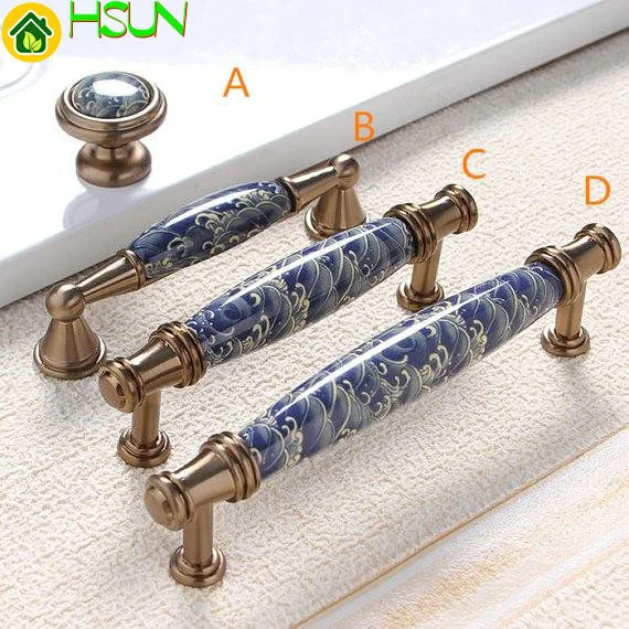 3.75'' 5'' Ceramic Drawer Pulls Door Handles Kitchen Cabinet Dresser Knob Cupboard Handle Furniture Blue Antique Bronze -