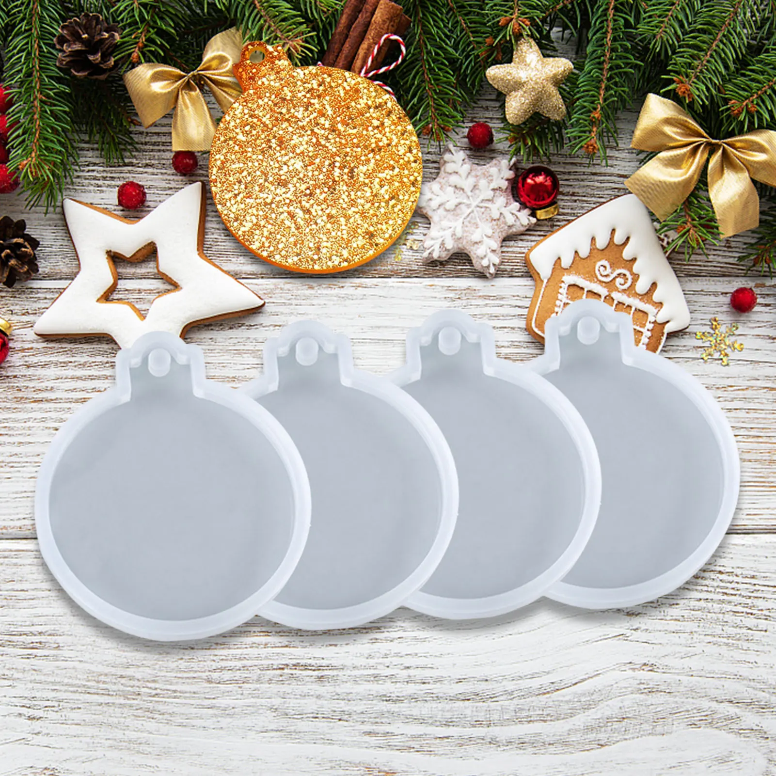 

Round Silicone Molds 4 Pieces Round Christmas Ornaments Pendant Molds DIY Christmas Party Decorations Craft Jewelry Key Rings