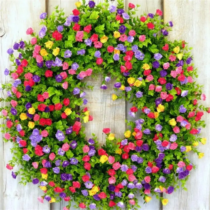 

Eucalyptus Leaf Wreath Artificial Plastic Handcrafted Charming Gift Spring Summer Decoration Farmhouse Wreath Colorful Bright