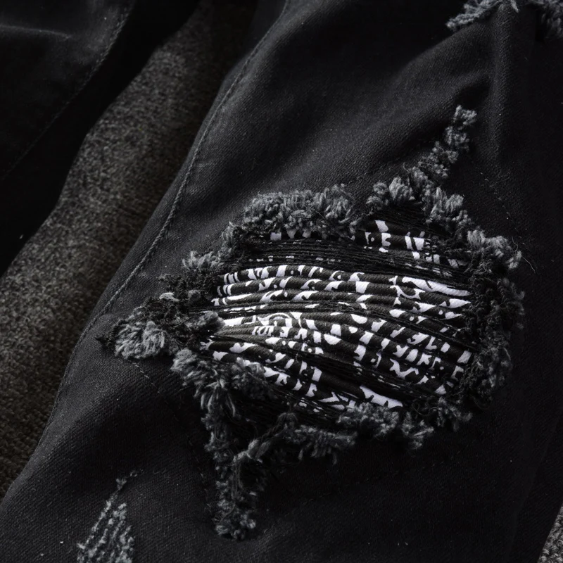 Street Style Fashion Men Jeans Black Stretch Slim Fit Ripped Jeans Men Hole Trousers Patch Designer Brand Hip Hop Pants Hombre