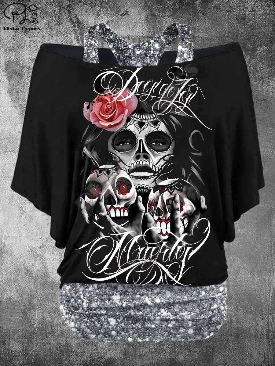 

Футболка женская из двух частей, с 3D-принтом черепа