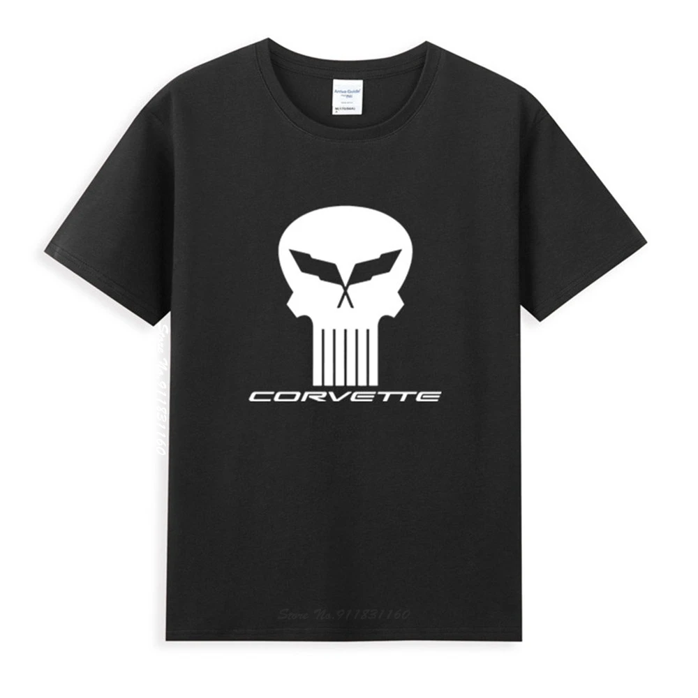 

Chevrolet Corvette Skull C6R Logo Classic Black T-Shirt Homme Summer Tops Short Sleeve Tee Shirt Pure Cotton Style
