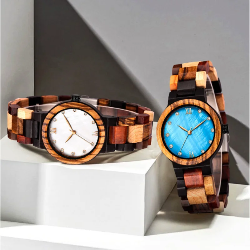 

Exported To Japan Wooden Watches Female Pearl Shells Colorful Wood Set Watches Japan Simple Fashion Watch Wholesale