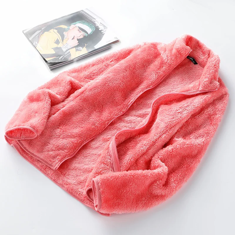 

Women Spring autumn polar fleece cardigan warm fluffy zipper coat