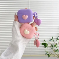 luxury solid color heart silicone for airpods 3 case wireless bluetooth earphone cover for airpods pro 2 case with heart pendant