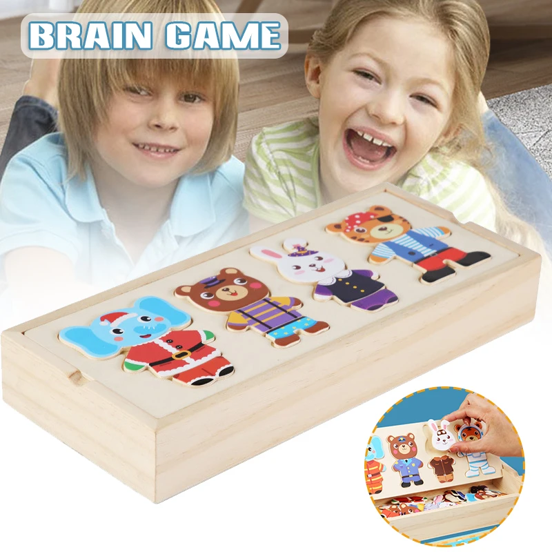 

Kids Wooden Cartoon Animals Change Clothes Puzzle Baby Colorful Educational Toy Fun For Toddler Boy Girl Gift BM88