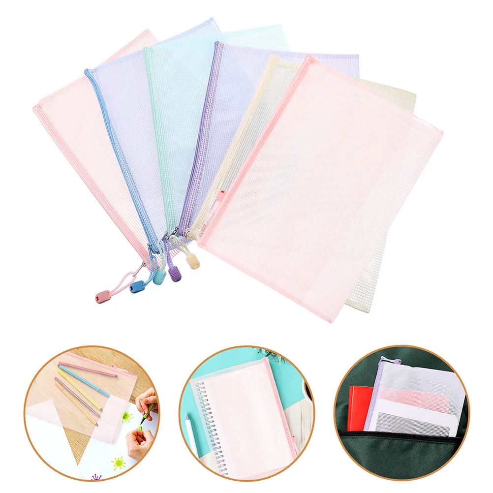 

6 Pcs File Zipper Pouch Mesh Pouches Plastic Files Bags Document Testing Paper Storage