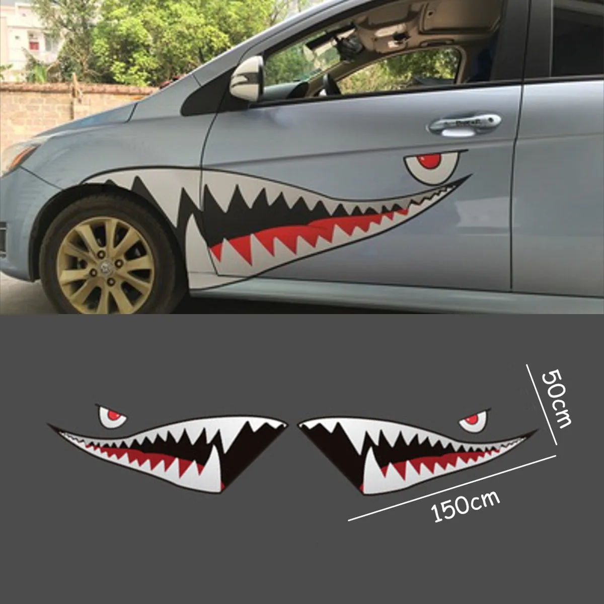 

2pcs DIY Car Stickers Cartoon Shark Mouth Tooth Teeth Stylish Graphics PVC Waterproof Sticker Decoration Car Accessories