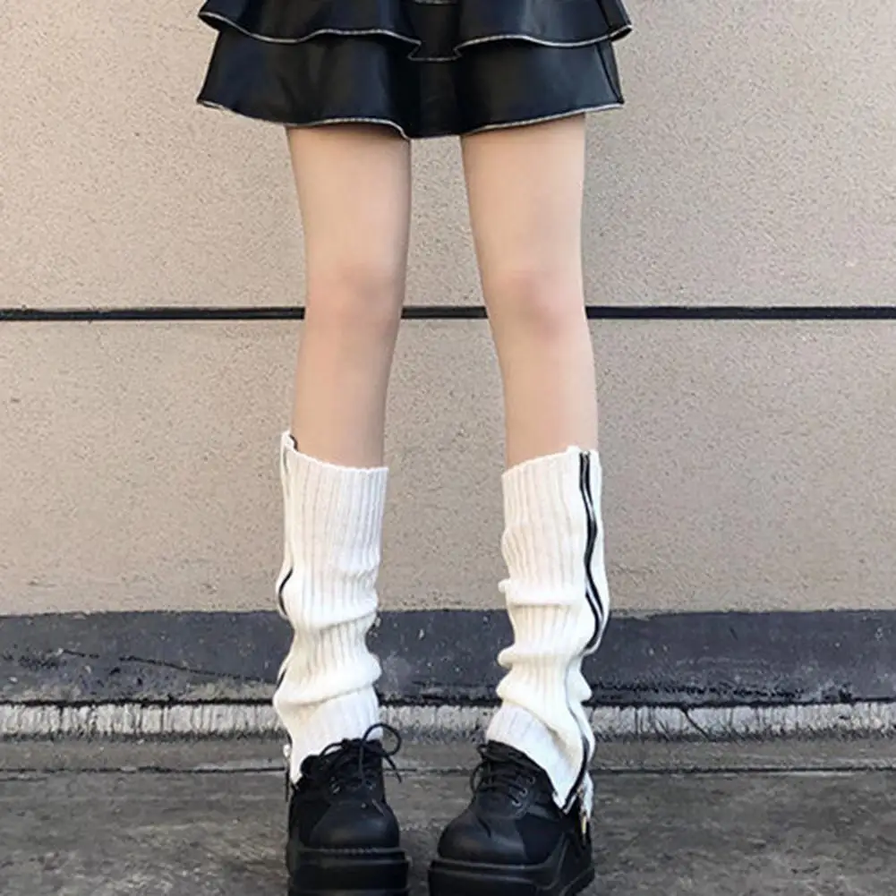 

1 пара высоких носков в стиле Харадзюку, с боковой молнией, японские высокие эластичные, сохраняющие тепло, удобные женские оригинальные