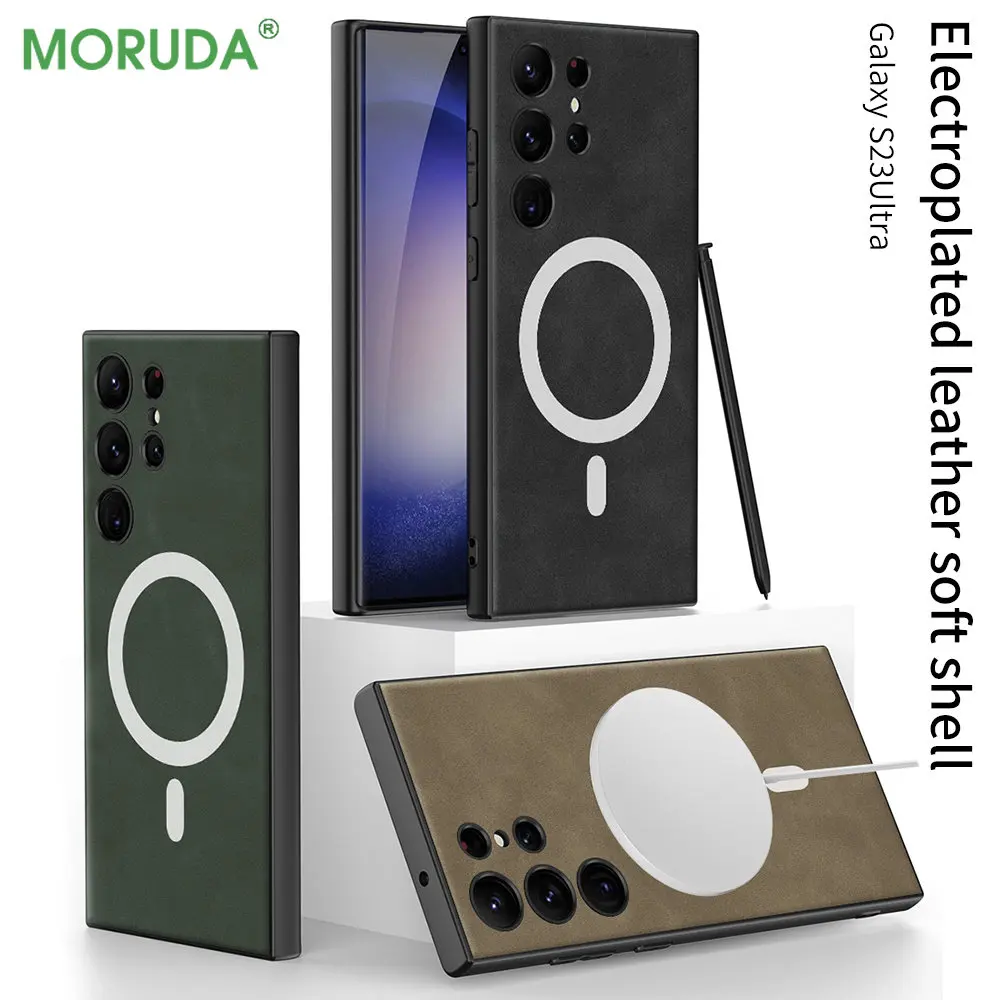 

Ultra-Thin Leather Magnetic Phone Case for Samsung Galaxy S23 Ultra S23 Plus S23 Plain Shockproof Soft Magsafing Charging Cover