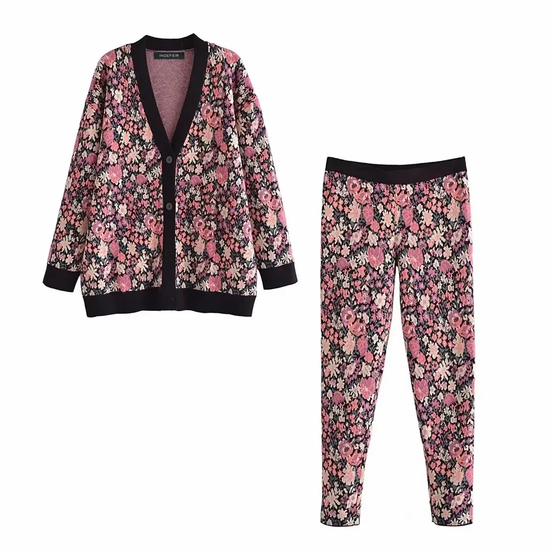 Женский Жаккардовый трикотажный кардиган с длинным рукавом и цветочным принтом +