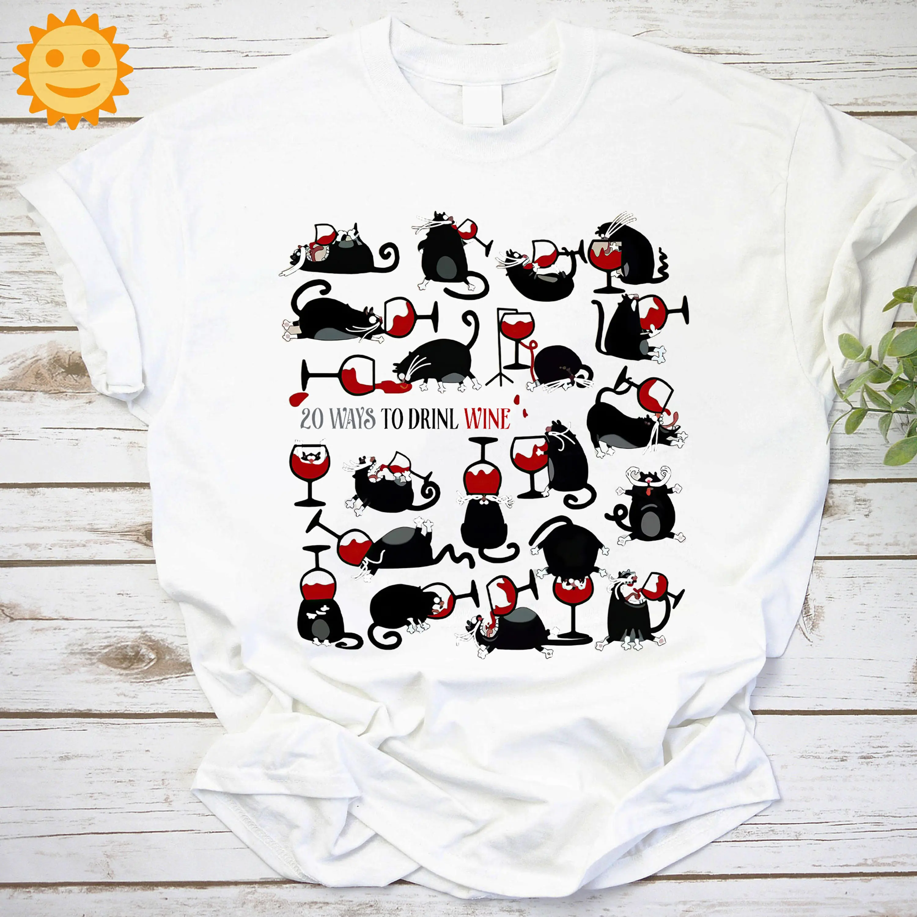Винтажная футболка с забавными кошками 20 способов пить вино кошка для влюбленных