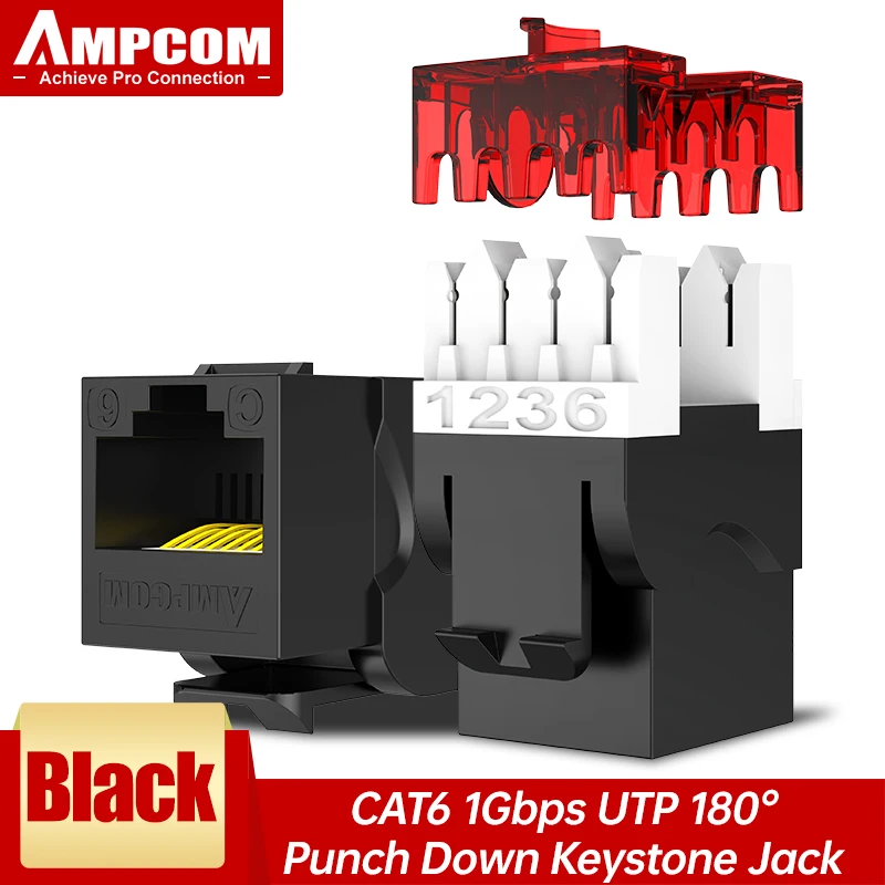 AMPCOM Cat6 Cat5e 180-градусный пробойник Keystone Jack модуль вставка Ethernet UTP для стеновой