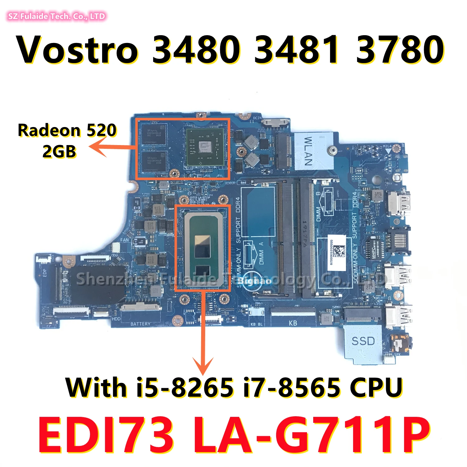 

EDI73 LA-G711P For DELL Vostro 3480 3481 3780 Laptop Motherboard With i5 i7 CPU Radeon 520 2GB-GPU CN-0XC07X 0VT31N 0MDK17