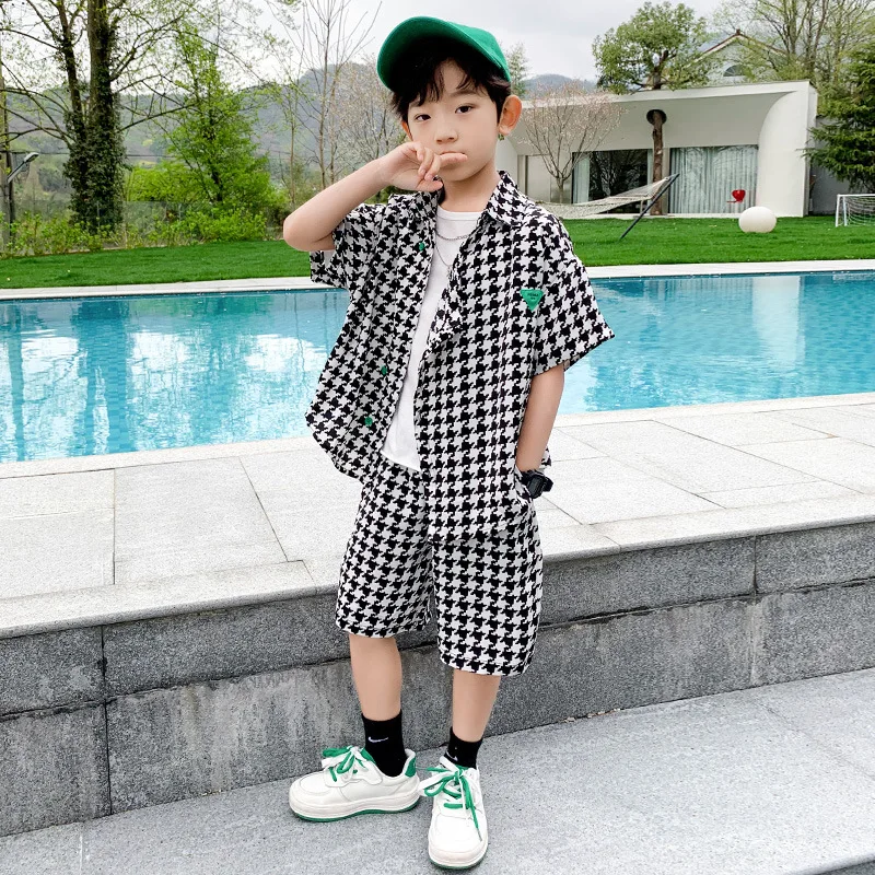 

Boys summer suit 2022 new thin children boys summer clothes fashionable short sleeved shorts summer clothes T-shirt Plaid Shirt