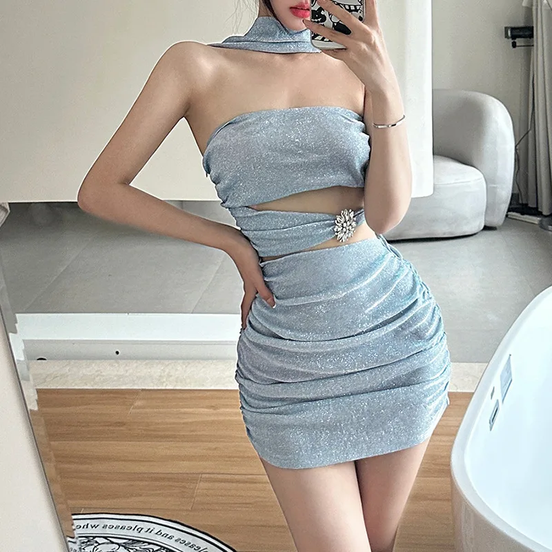 

Luxury Dress 2023 Summer New Women's Street Fashion Sexy Hanging Neck High Waist