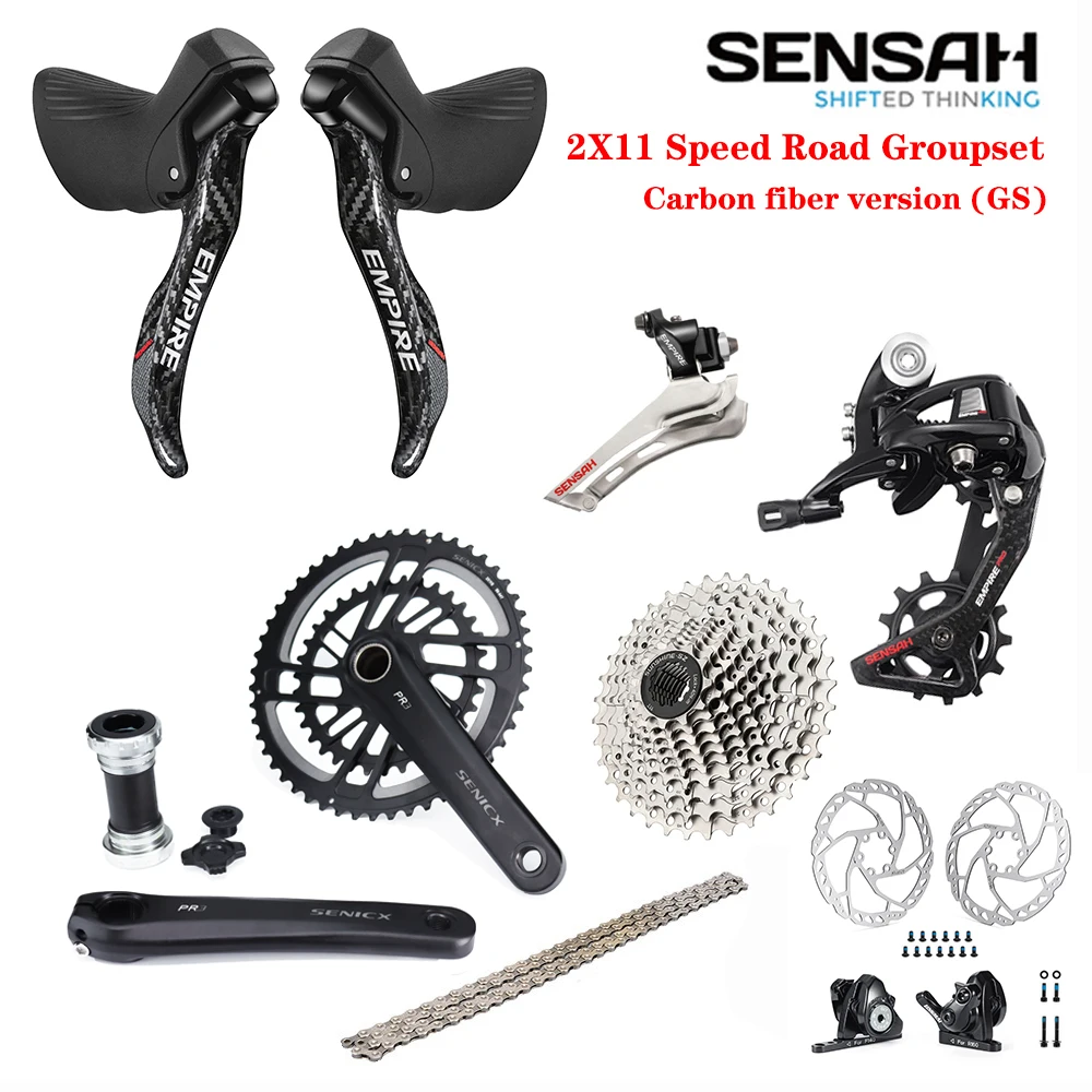 

SENSAH EMPIRE 2X11S carbon GS+Cassette/28T/25T/32T/34T+YBN 11S chain+SENICX PR3 crankset/165/170/175MM+C/Disc brake+BB 24MM