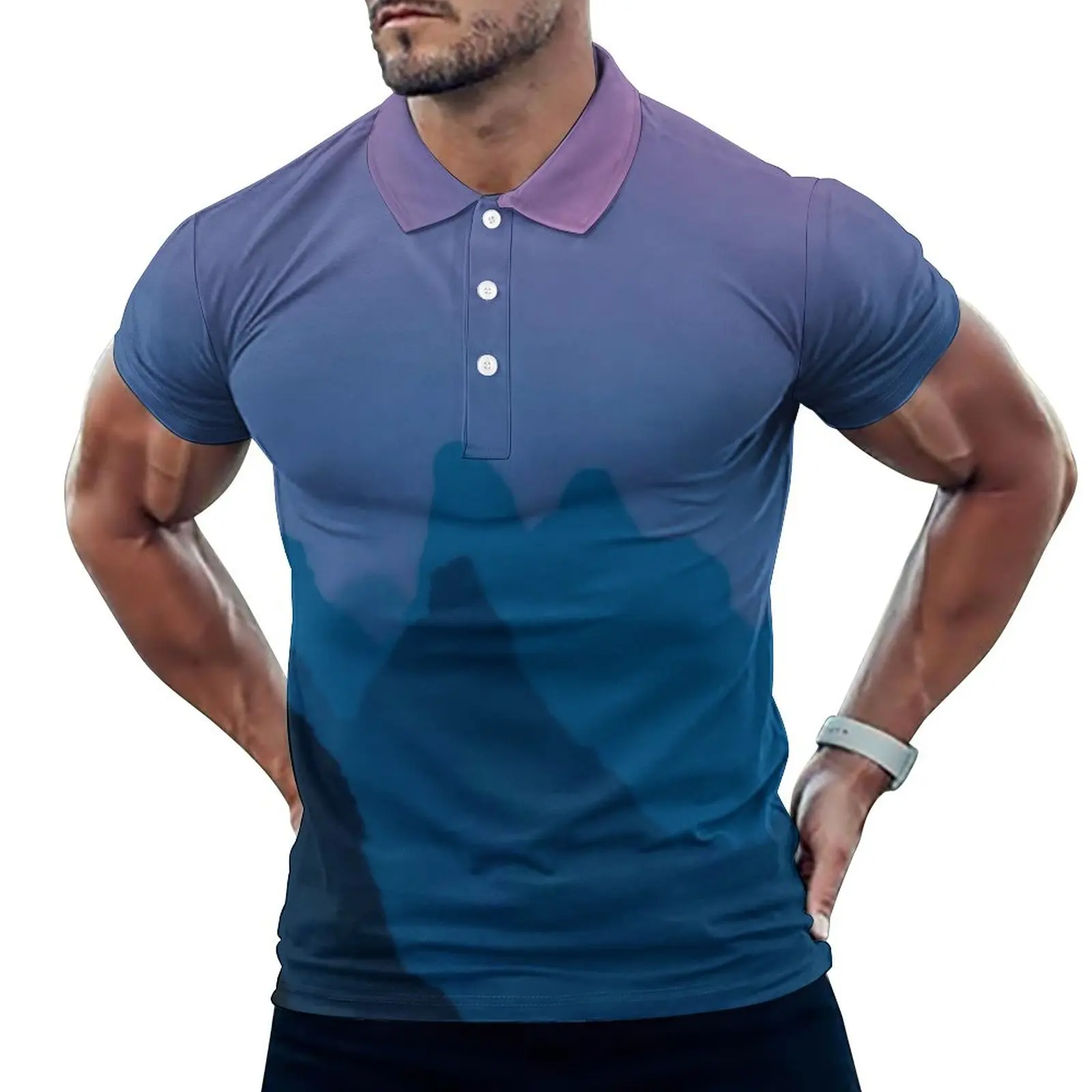 

Футболка-поло мужская летняя с отложным воротником и принтом заката