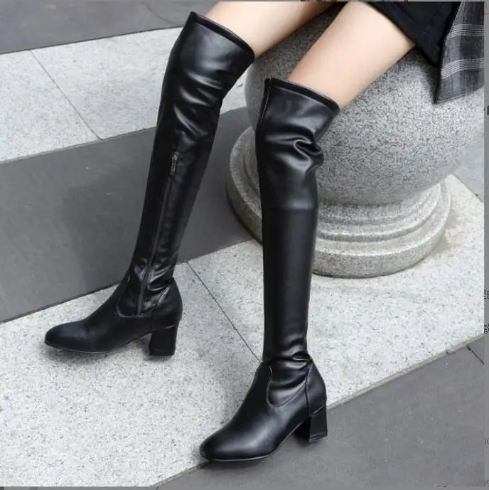 Sexy Fashion Knee High Boots Women Winter Boots Square Heel Long Boots Square Toe Zipper Autumn Female Boots Large size