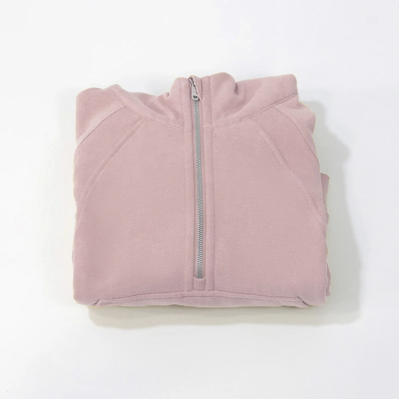 Scuba Oversized Half-Zip Hoodie Waist Length Jackets Sweatshirts Soft Thumbholes Leisure Yoga Coat