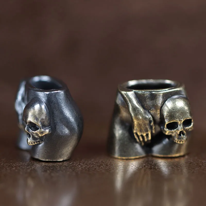 Фото Ручной череп, голова, латунный нож, бусины, панк EDC, открытый DIY, паракорд, тканый ремешок, подвески, ретро-зонтик, веревка, браслеты, аксессуары №2
