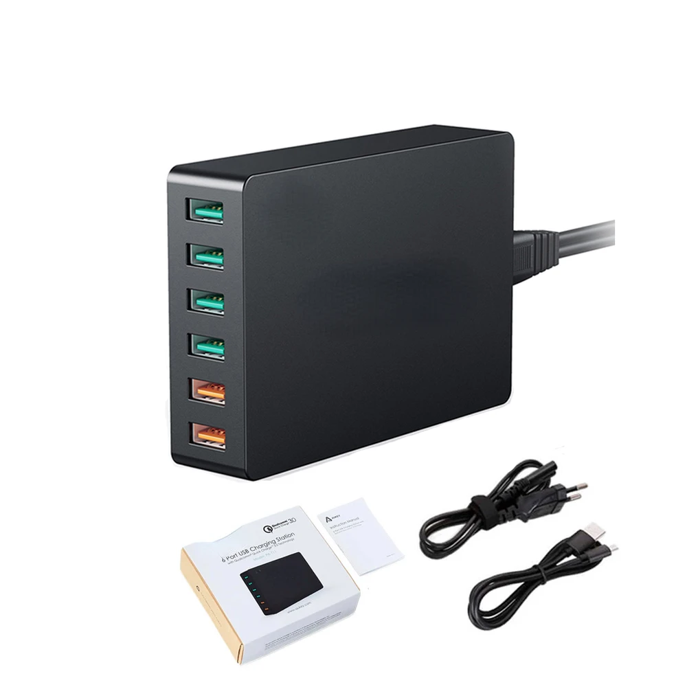 

PA-T11 6 USB Port 60W Fast Wall Charger EU US UK Plug Charging Station Qualcomm Quick Charge 3.0 Desktop Charger