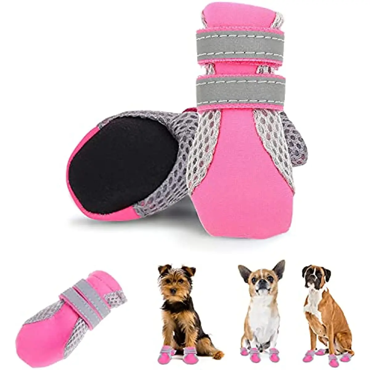 

Dog Shoes for Hot Pavement Winter Boots Paw Protectors Booties Adjustable Reflective Strips and Rugged Anti-Slip Breathable Mesh