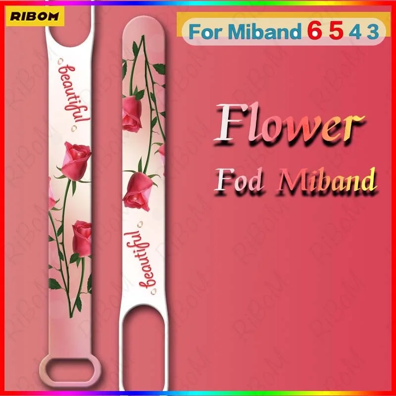 

NEW Strap For Xiaomi Mi Band 6 5 4 3 Sport Bracelet Watch Silicone Wrist Flower Strap Flower Band Funda