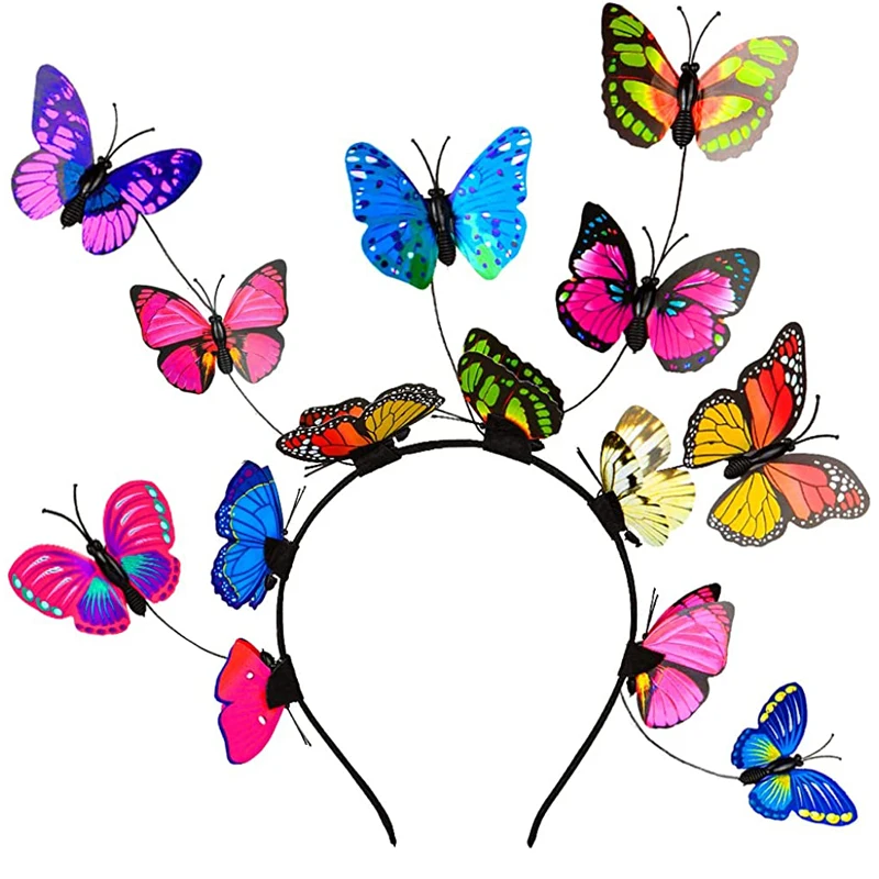 

1/9/20pcs Shine Butterfly Fascinator Hat Monarch Derby Headband Festival Crown Halloween Costume Bohemian Wedding Headpiece