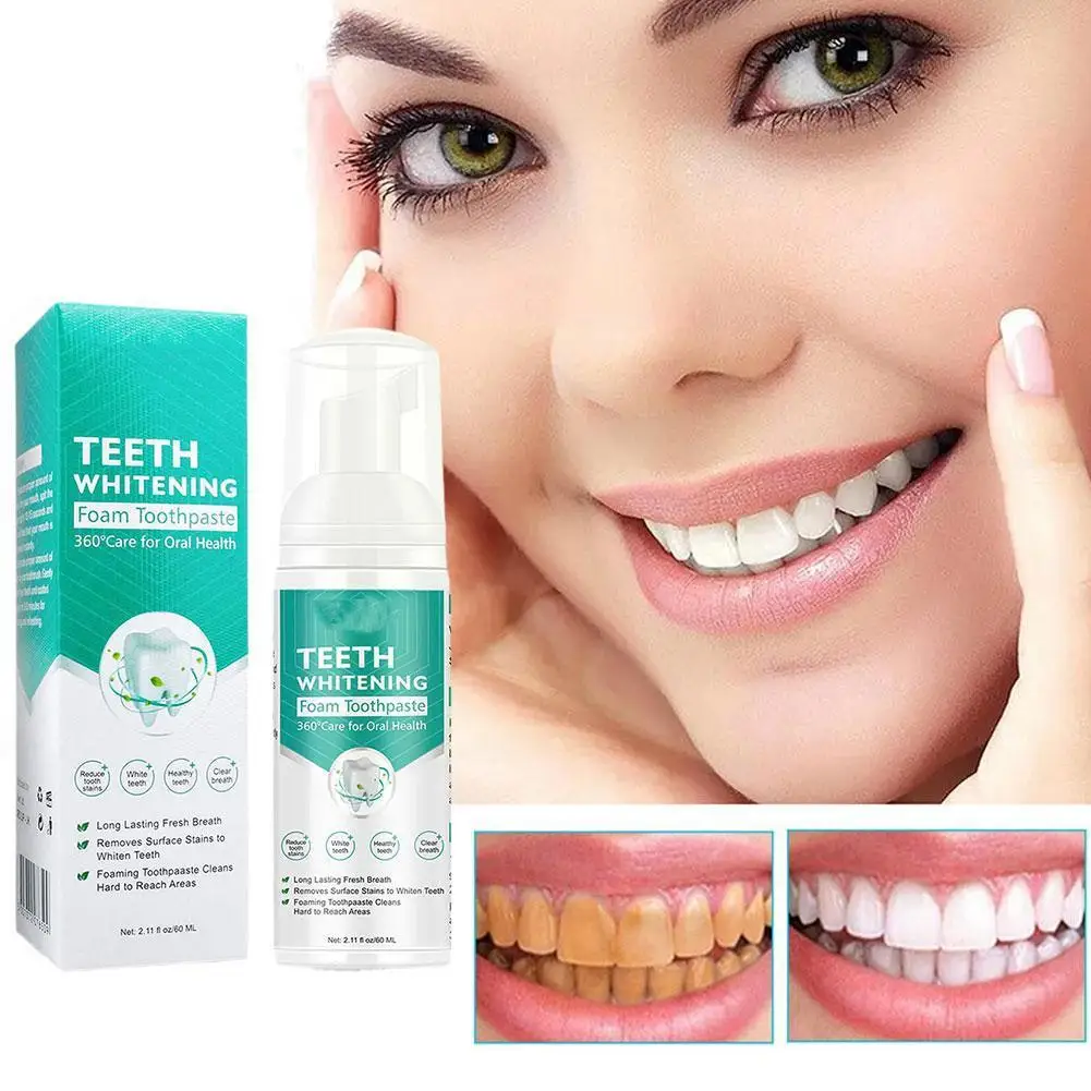 

60ml Teeth Whitening Mousse Dental Care Essence Remove Stain Plaque Oral Prevention Cleaning Tooth Repair Gingival Caries F1Z1
