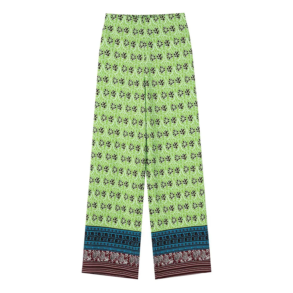 

DiYiG Women 2022 New Fashion Chic Splicing Printed Trousers Retro Casual Back Elastic High Waist Female Straight Pants Mujer