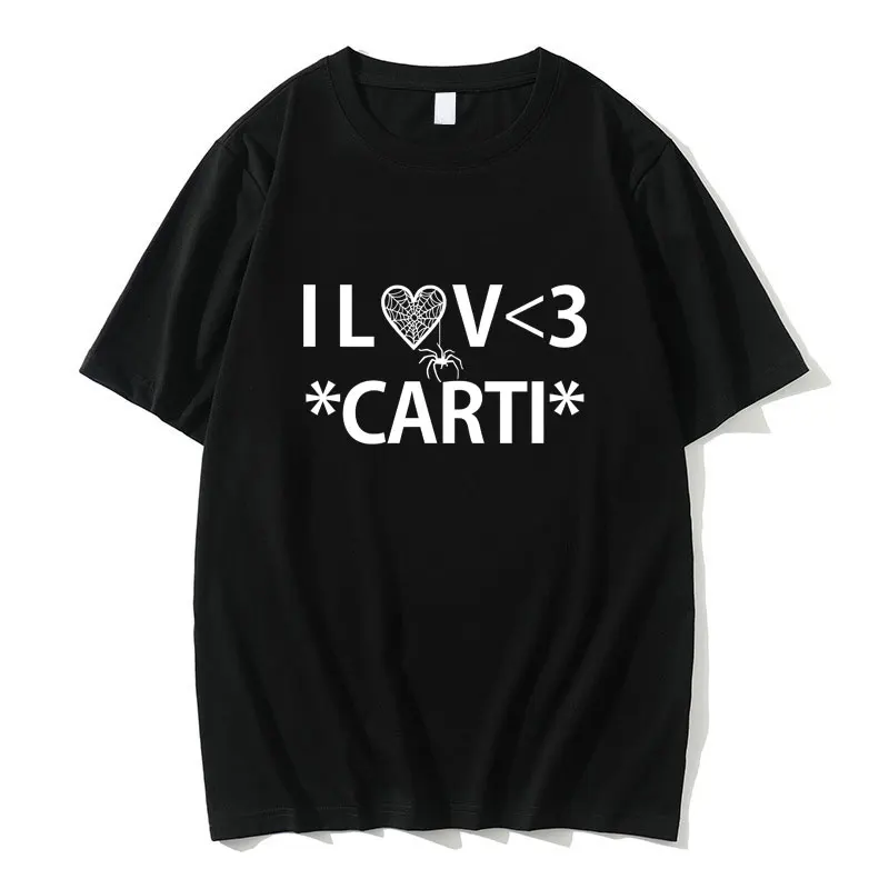 

Футболка с надписью «I Love Carti» для мужчин и женщин, Забавный брендовый рисунок рэпера, плейбоя, карти, графические футболки унисекс, в стиле хип-хоп, оверсайз, с круглым вырезом