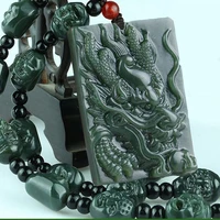 green jade dragon jade pendant fashion runes necklace jewellery chinese hand carved relax healing women man luck gift free rope