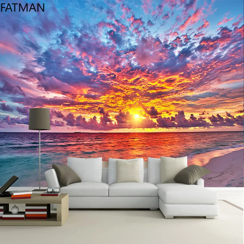 

FATMAN Custom Simple Sunset Beach Scenery 3D Background Room Decoration Wall Paper Living Room Bedroom Bedside Mural Dropship