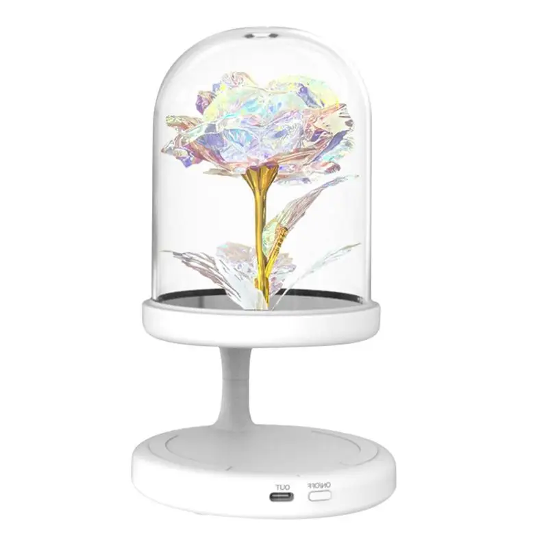 

Lamp With Wireless Charger Rose Light With USB Charging Port Decorative Table Shade Lamps Nightstand Light Phone Charger For